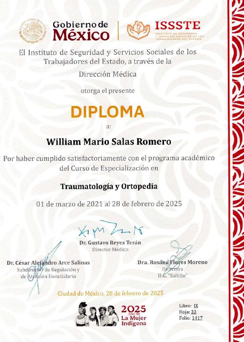 Diploma – Dr. William Salas – Traumatólogo Ortopedista 1